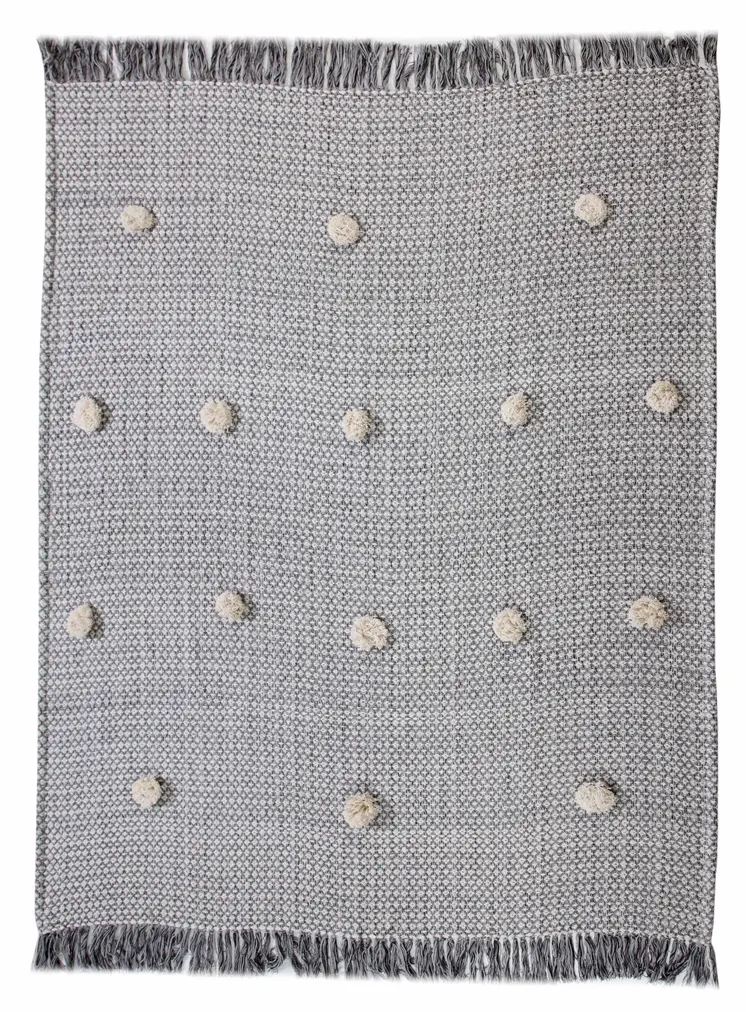 50" X 60" Gray Woven Cotton Houndstooth Throw Blanket with Pom Poms