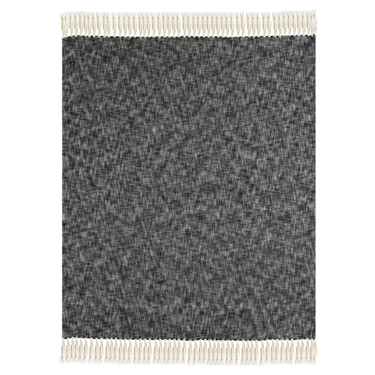 50" X 60" Black and White Woven Cotton Throw Blanket with Fringe
