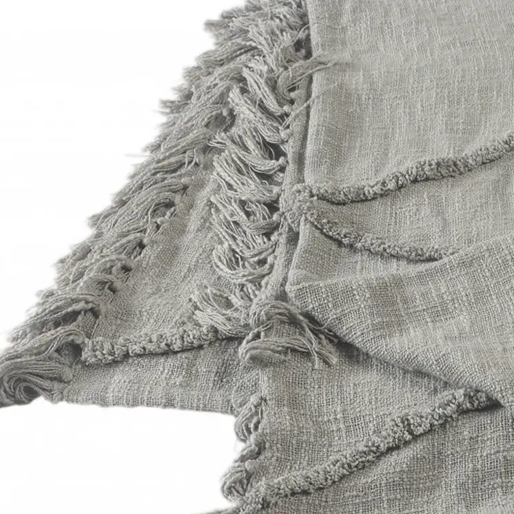 50" X 60" Gray Woven Cotton Throw Blanket with Fringe