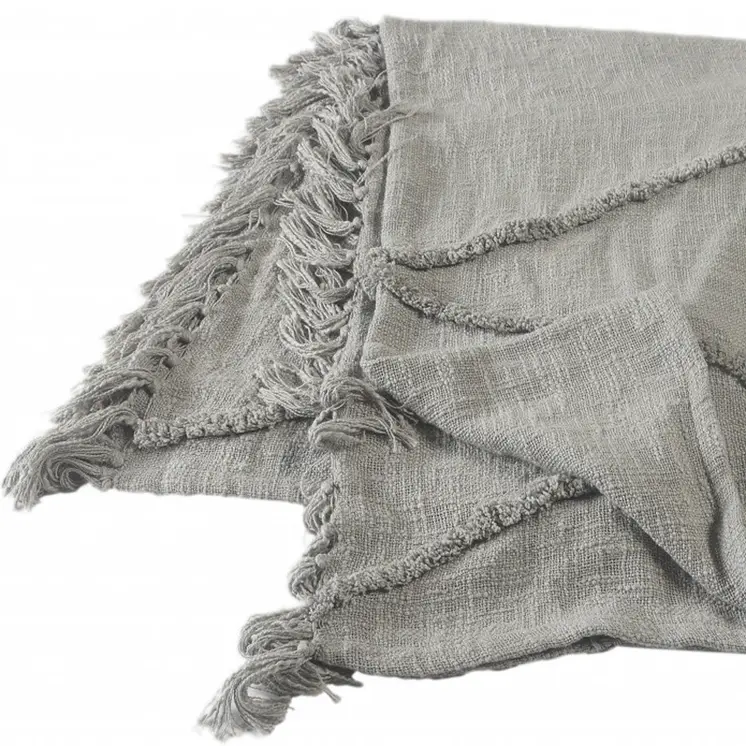 50" X 60" Gray Woven Cotton Throw Blanket with Fringe