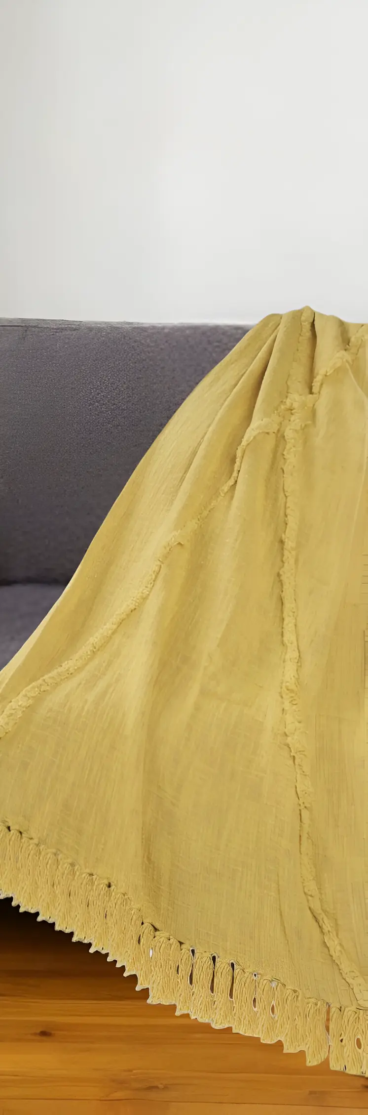 60" X 50" Yellow Woven Cotton Throw Blanket with Fringe