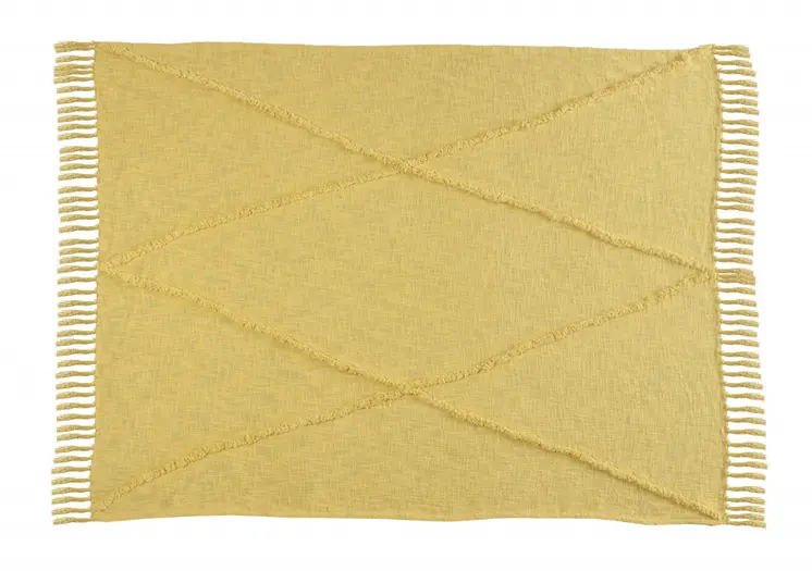 60" X 50" Yellow Woven Cotton Throw Blanket with Fringe