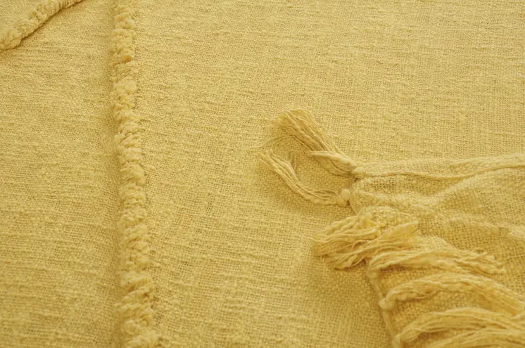 60" X 50" Yellow Woven Cotton Throw Blanket with Fringe
