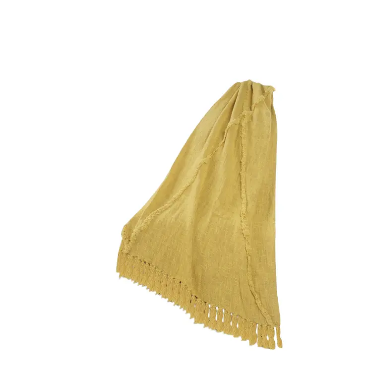 60" X 50" Yellow Woven Cotton Throw Blanket with Fringe