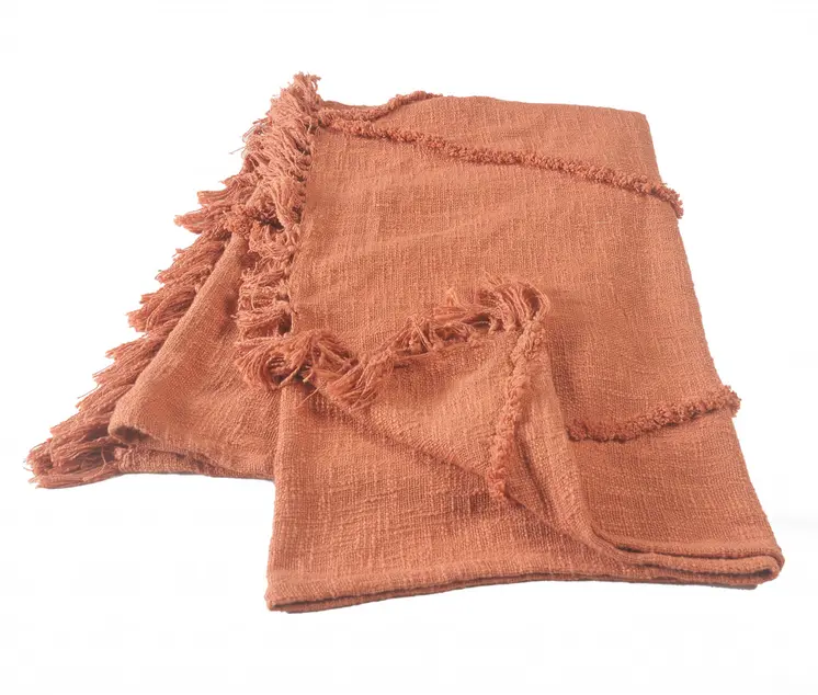 60" X 50" Orange Woven Cotton Throw Blanket with Fringe