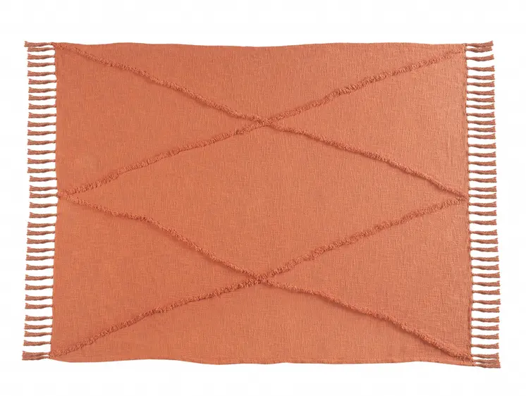 60" X 50" Orange Woven Cotton Throw Blanket with Fringe