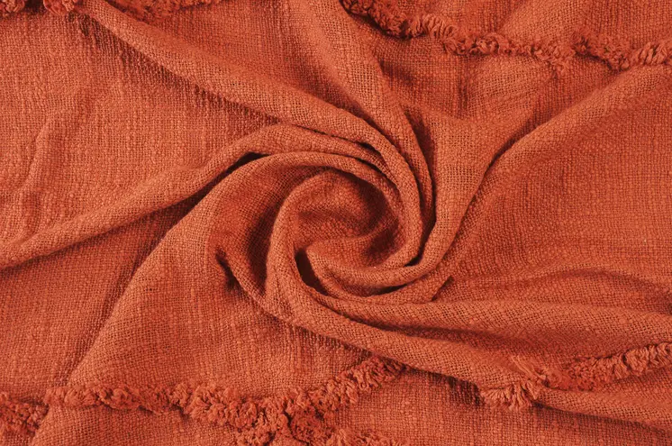 60" X 50" Orange Woven Cotton Throw Blanket with Fringe