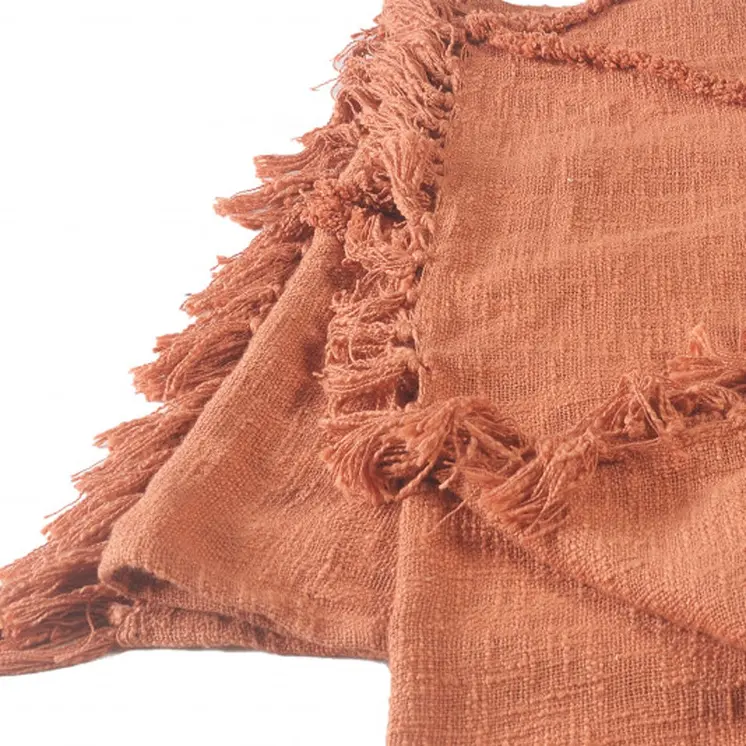 60" X 50" Orange Woven Cotton Throw Blanket with Fringe