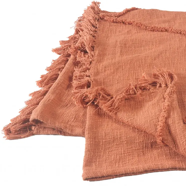 60" X 50" Orange Woven Cotton Throw Blanket with Fringe