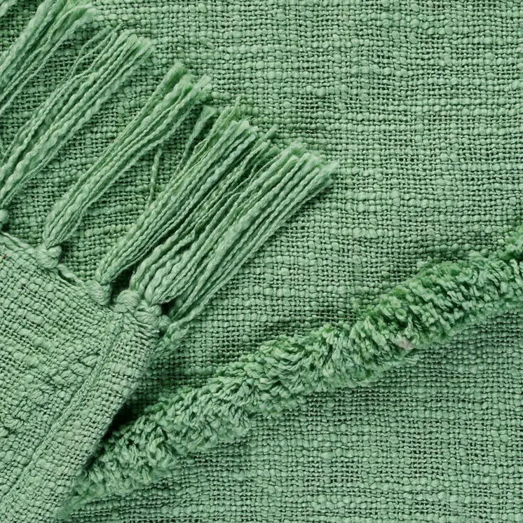 50" X 60" Green Woven Cotton Throw Blanket with Fringe