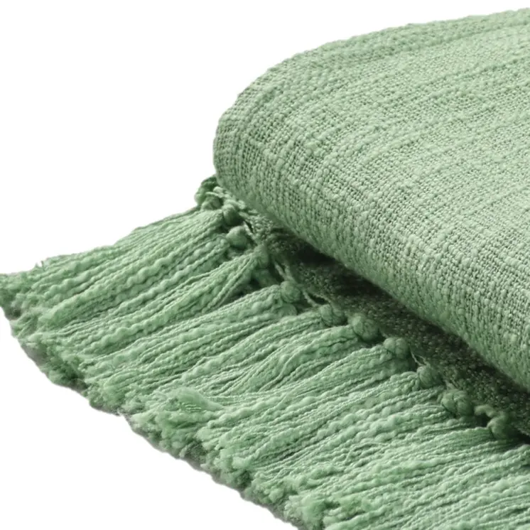 50" X 60" Green Woven Cotton Throw Blanket with Fringe