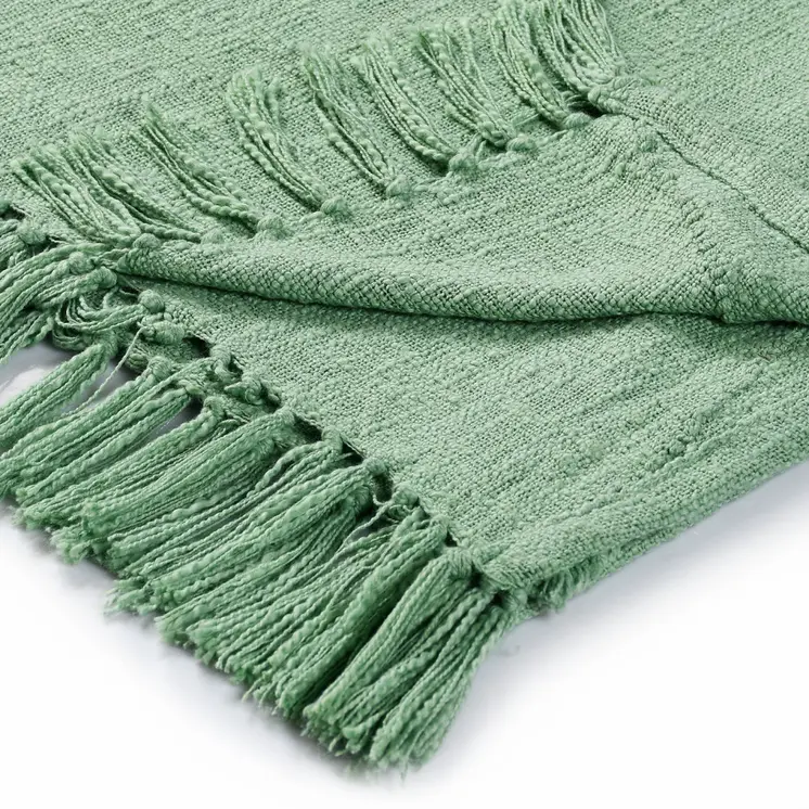 50" X 60" Green Woven Cotton Throw Blanket with Fringe