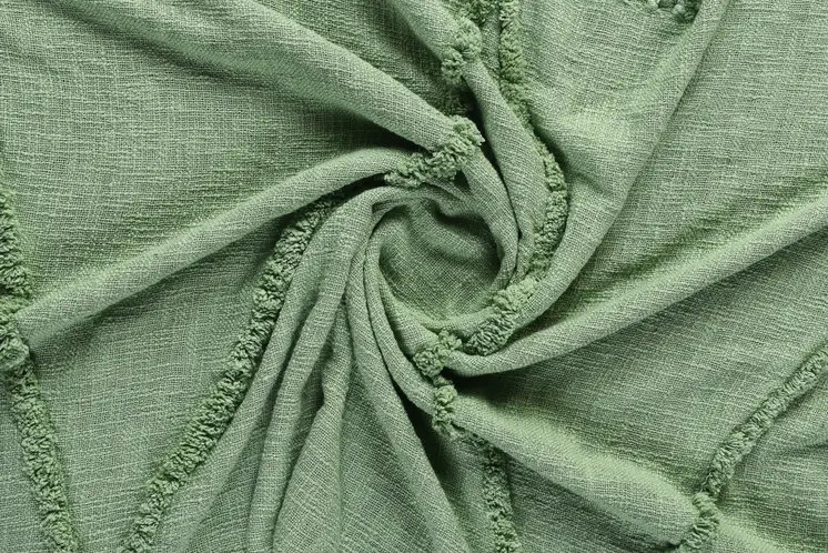50" X 60" Green Woven Cotton Throw Blanket with Fringe