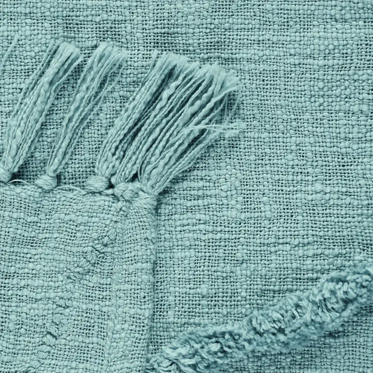 60" X 50" Blue Woven Cotton Throw Blanket with Fringe