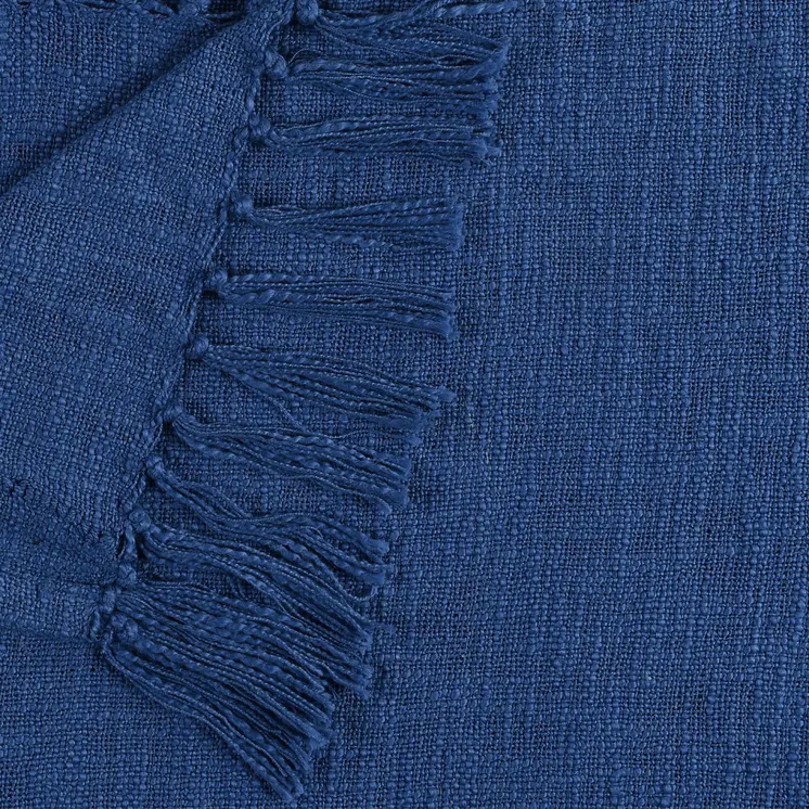 50" X 60" Blue Woven Cotton Throw Blanket with Fringe
