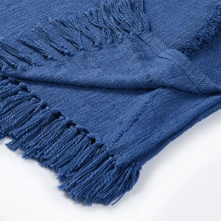 50" X 60" Blue Woven Cotton Throw Blanket with Fringe