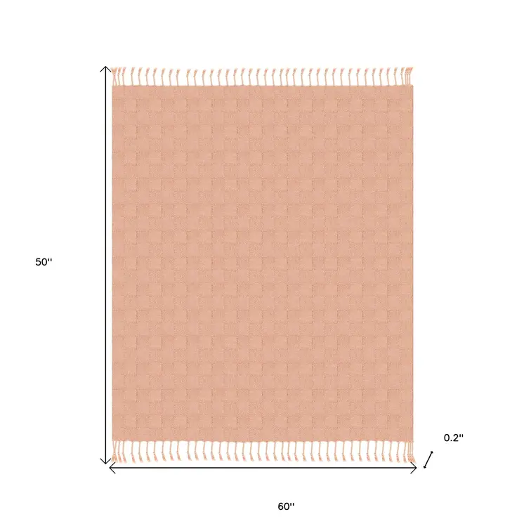 50" X 60" Orange Woven Cotton Throw Blanket with Fringe