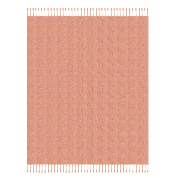 50" X 60" Pink Woven Cotton Throw Blanket with Fringe