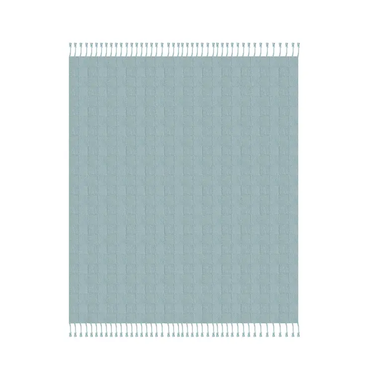 50" X 60" Blue Woven Cotton Throw Blanket with Fringe