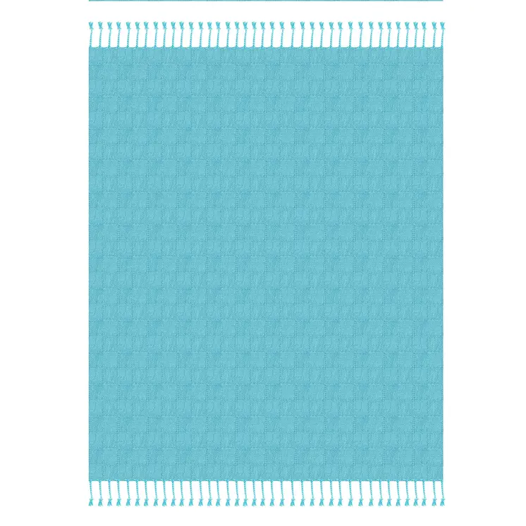 50" X 60" Blue Woven Cotton Throw Blanket with Fringe