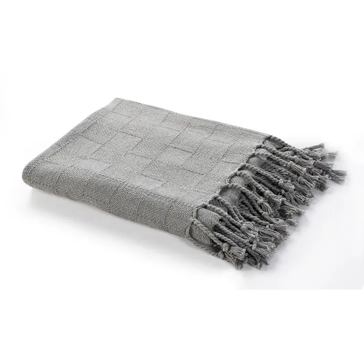 50" X 60" Gray Woven Cotton Throw Blanket with Fringe