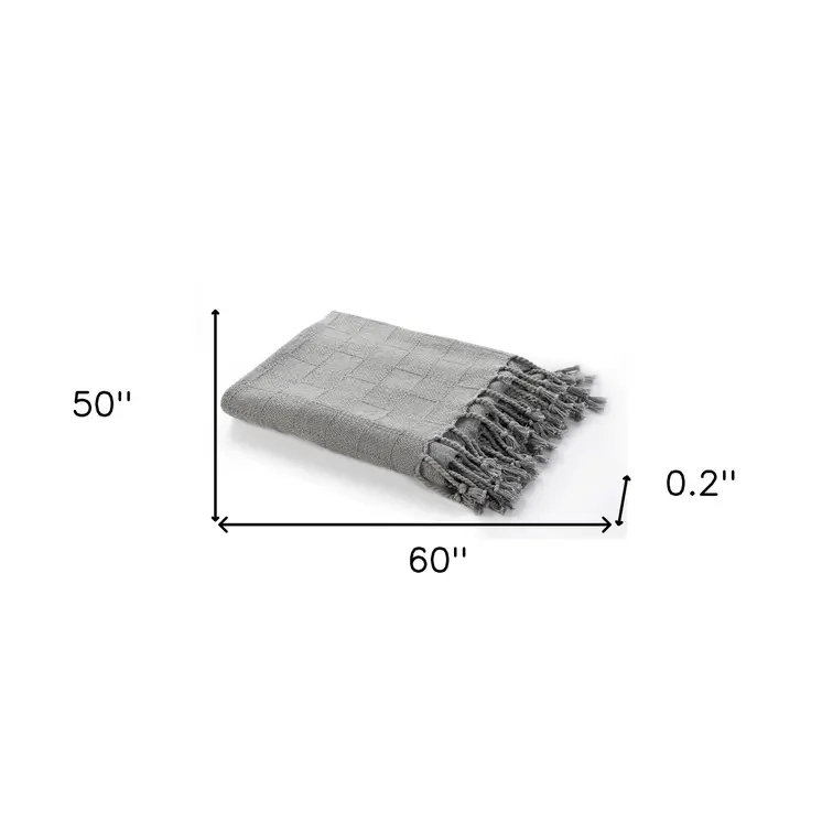 50" X 60" Gray Woven Cotton Throw Blanket with Fringe