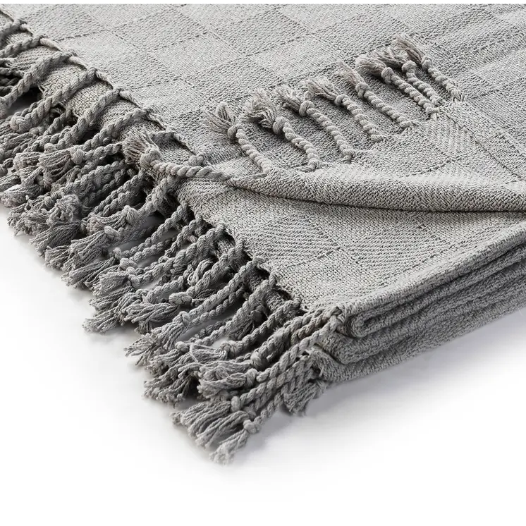 50" X 60" Gray Woven Cotton Throw Blanket with Fringe