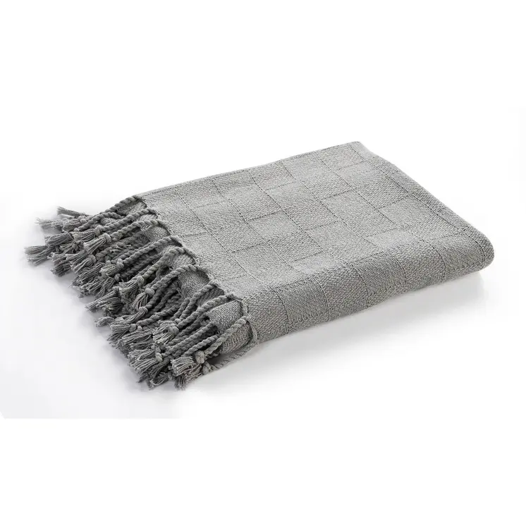 50" X 60" Gray Woven Cotton Throw Blanket with Fringe