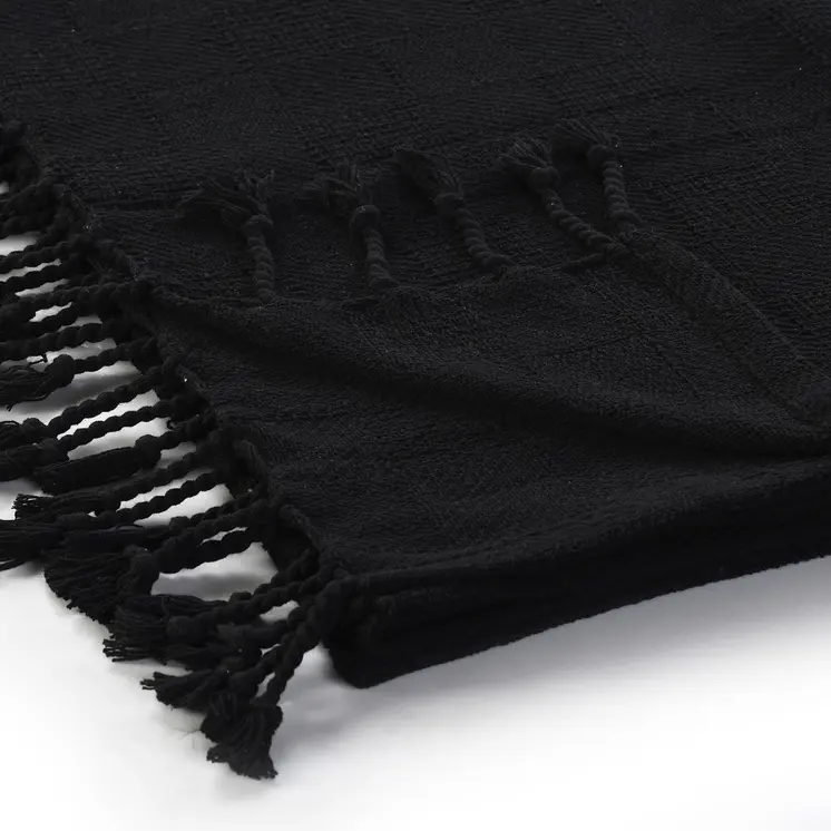 50" x 60" Black Woven Cotton Throw Blanket with Fringe