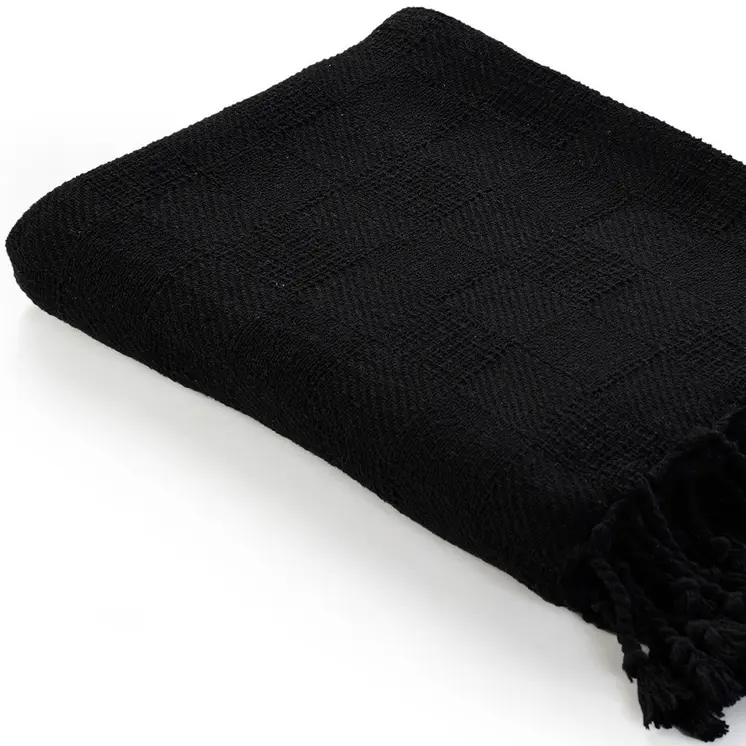 50" x 60" Black Woven Cotton Throw Blanket with Fringe