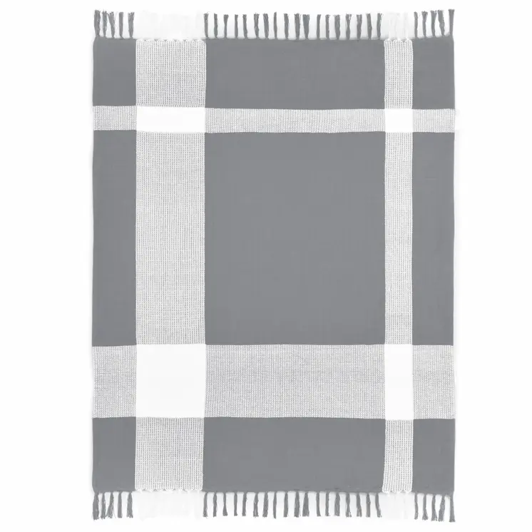 50" X 60" Gray Woven Cotton Checkered Throw Blanket with Fringe