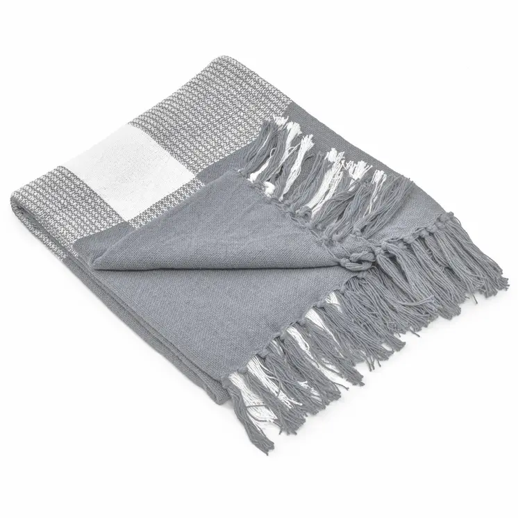 50" X 60" Gray Woven Cotton Checkered Throw Blanket with Fringe
