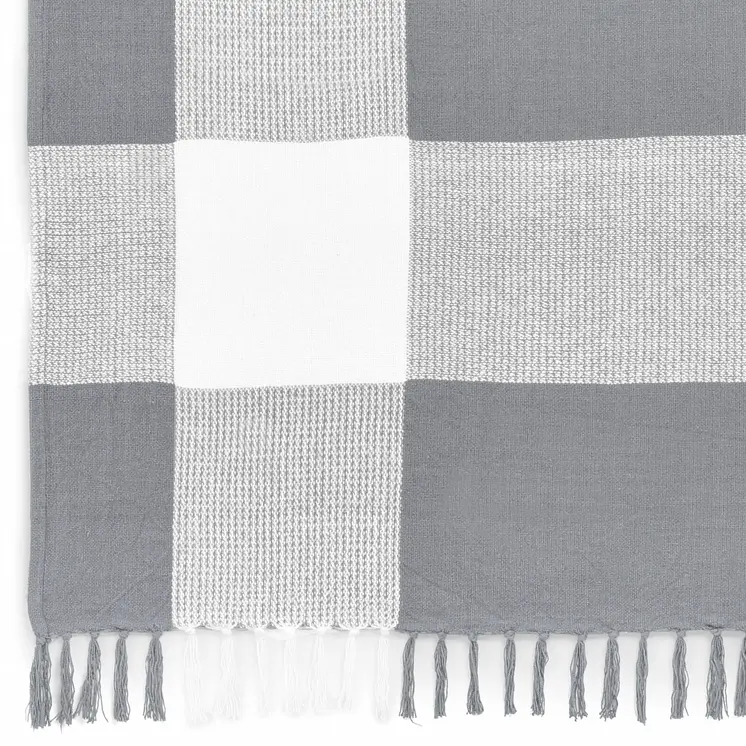50" X 60" Gray Woven Cotton Checkered Throw Blanket with Fringe