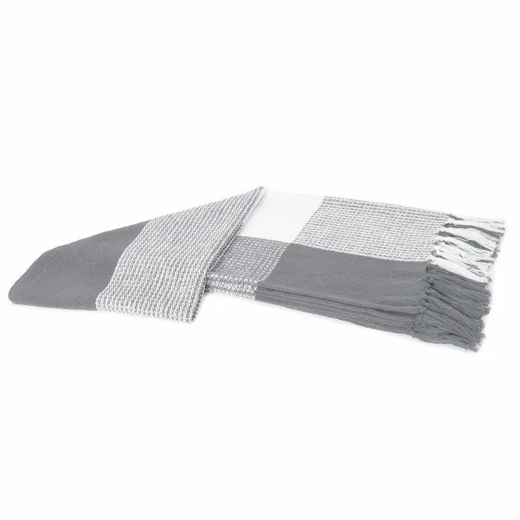 50" X 60" Gray Woven Cotton Checkered Throw Blanket with Fringe