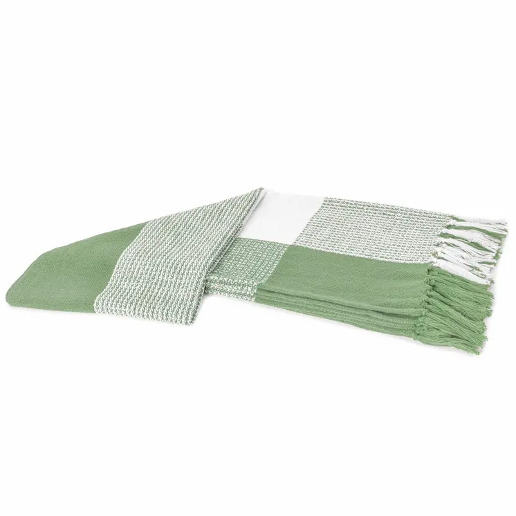 50" X 60" Green Woven Cotton Checkered Throw Blanket with Fringe