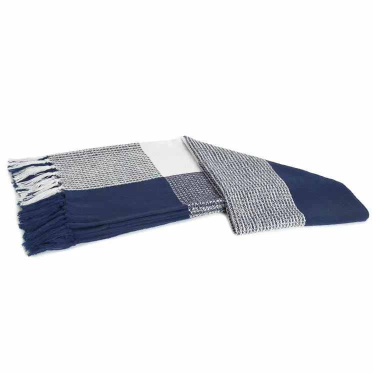 50" X 60" Blue and White Woven Cotton Checkered Throw Blanket with Fringe