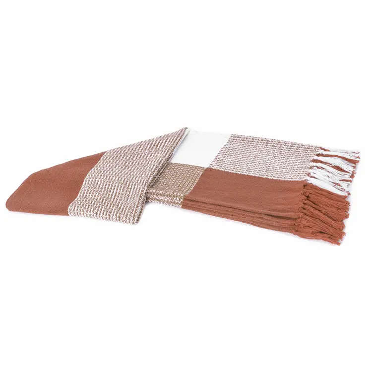 50" X 60" Brown and White Woven Cotton Checkered Throw Blanket with Fringe