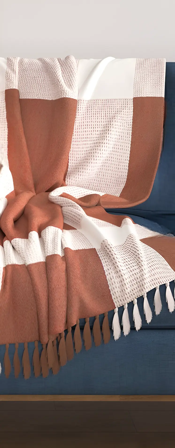 50" X 60" Brown and White Woven Cotton Checkered Throw Blanket with Fringe