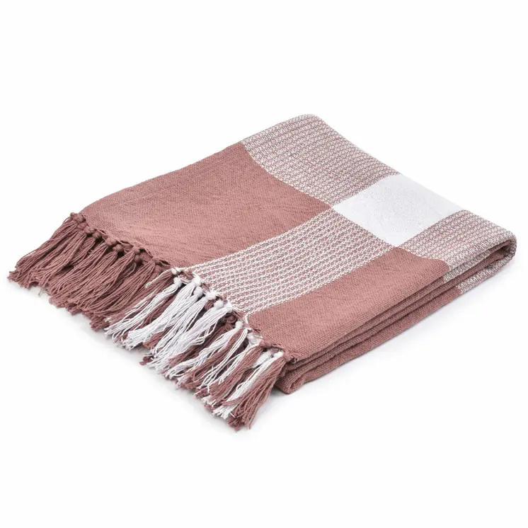 50" X 60" Pink Woven Cotton Checkered Throw Blanket with Fringe