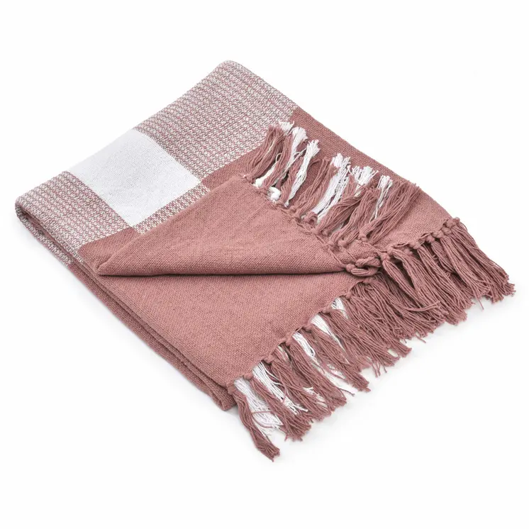 50" X 60" Pink Woven Cotton Checkered Throw Blanket with Fringe