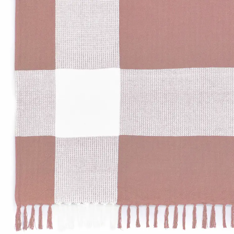 50" X 60" Pink Woven Cotton Checkered Throw Blanket with Fringe
