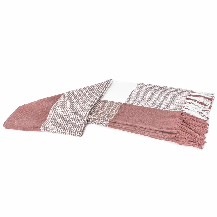 50" X 60" Pink Woven Cotton Checkered Throw Blanket with Fringe