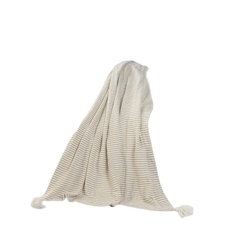 50" X 60" Gray and White Woven Cotton Striped Throw Blanket with Tassels