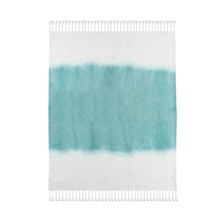 50" X 60" Blue and White Woven Cotton Ombre Throw Blanket with Fringe