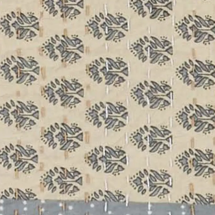 70" X 50" Beige Kantha Cotton Patchwork Throw Blanket with Embroidery