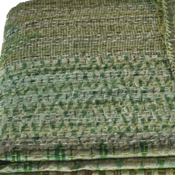 70" X 50" Green Kantha Silk Patchwork Throw Blanket with Embroidery