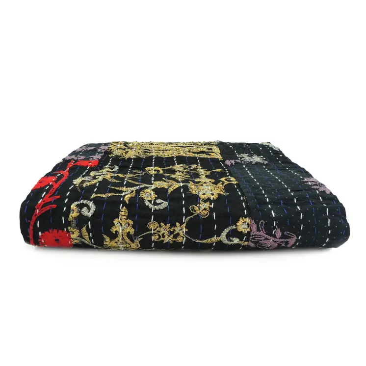 Gray Knitted Cotton Patchwork Throw Blanket