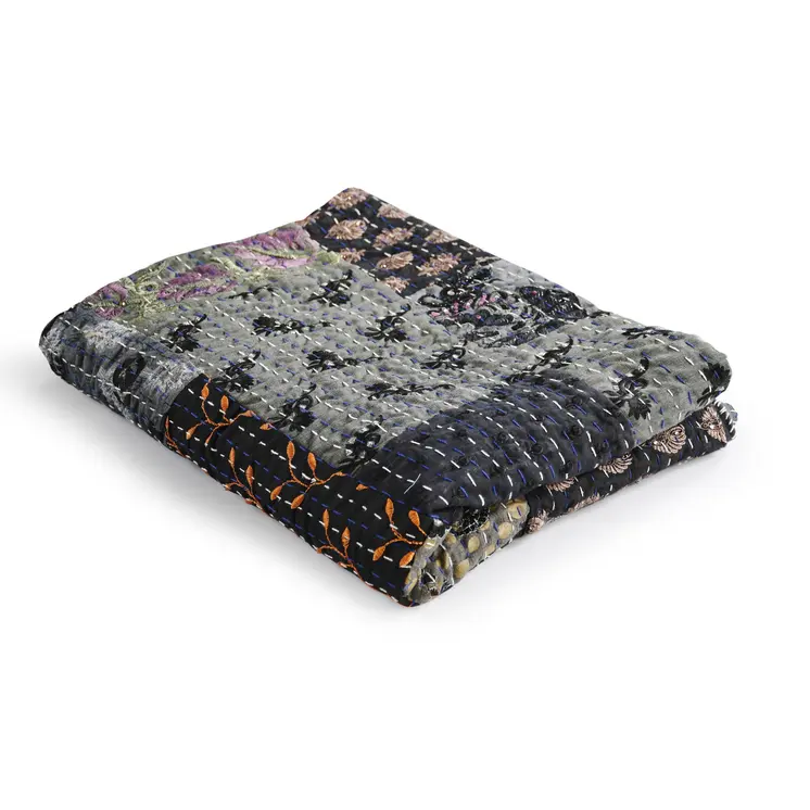 Gray Knitted Cotton Patchwork Throw Blanket