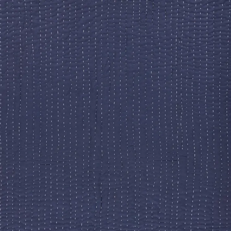 60" X 50" Blue Kantha Cotton Throw Blanket with Embroidery