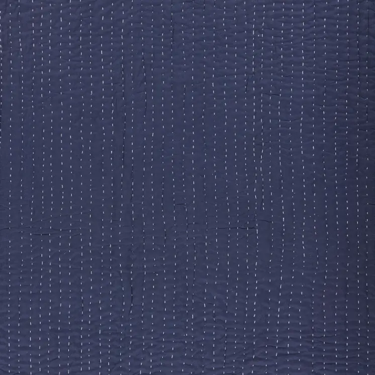 60" X 50" Blue Kantha Cotton Throw Blanket with Embroidery